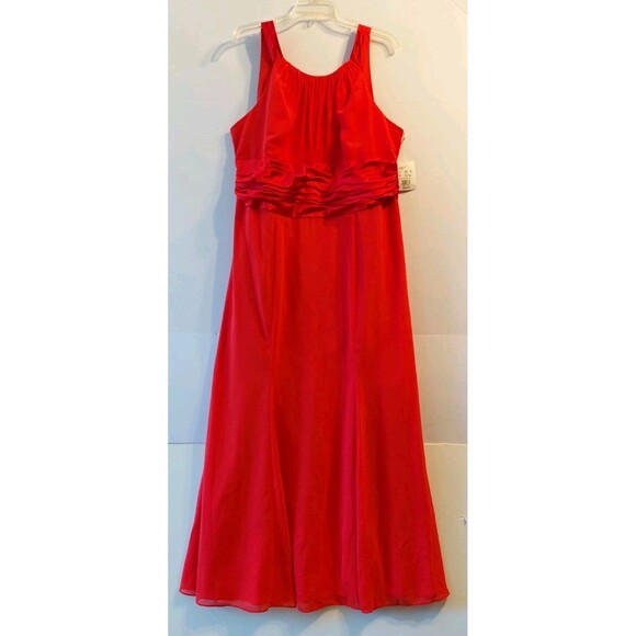 NWT David Bridal's Size 20 Poppy Red Satiny and Chiffon Overlay Maxi Dress - Picture 1 of 8